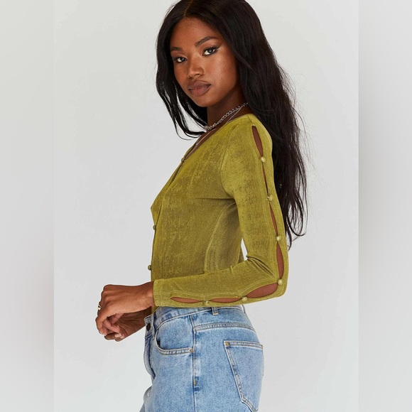 Princess Polly green longsleeve semisheer bodysuit keyhole cut out detail size 6 - Picture 5 of 7